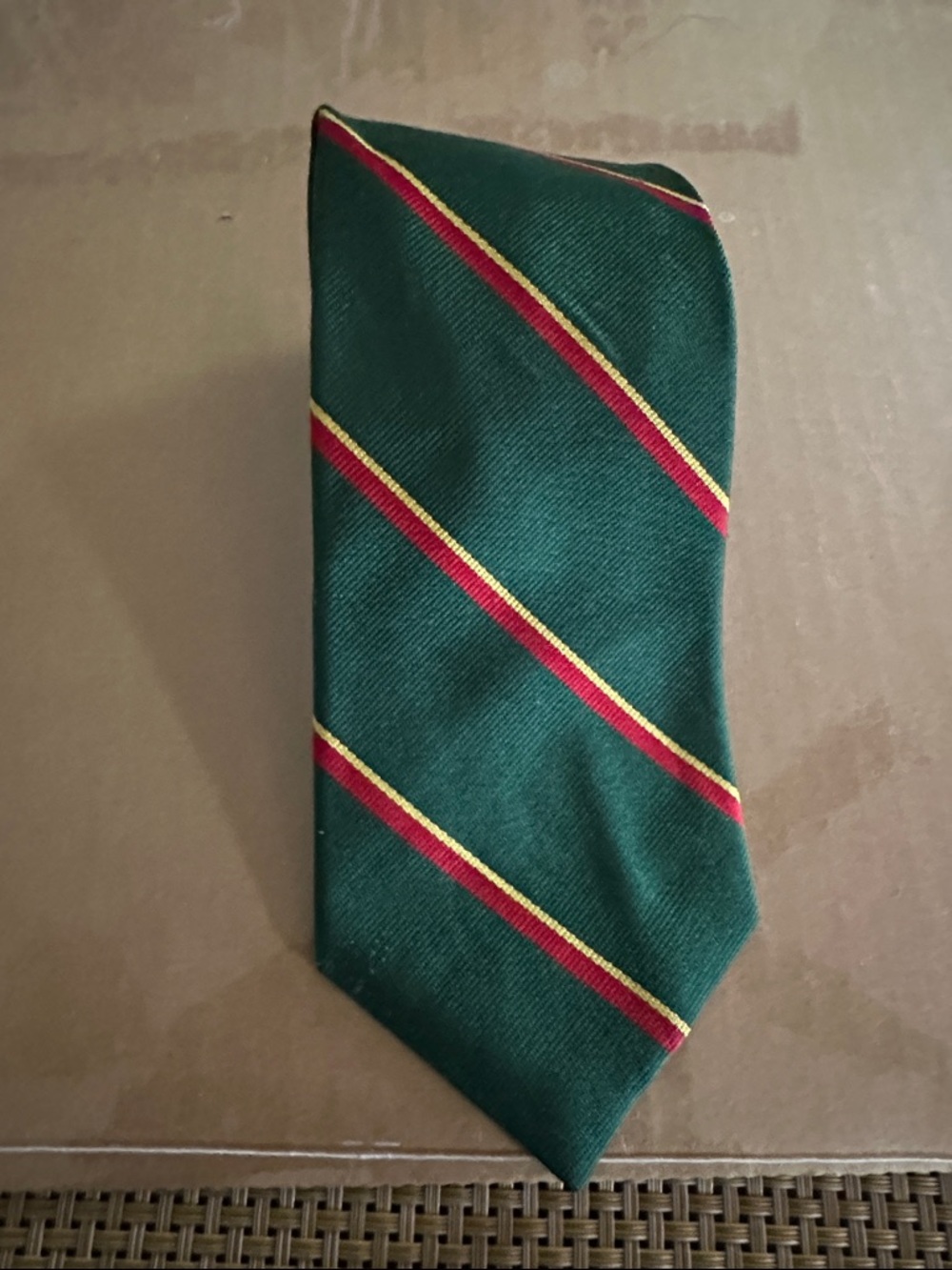 Forest Green Diagonal Stripe Men's Tie with Red and Yellow Accents